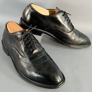 DIRK BIKKEMBERGS Vintage Size 10.5 Black Geometric Leather Lace-Up Shoes